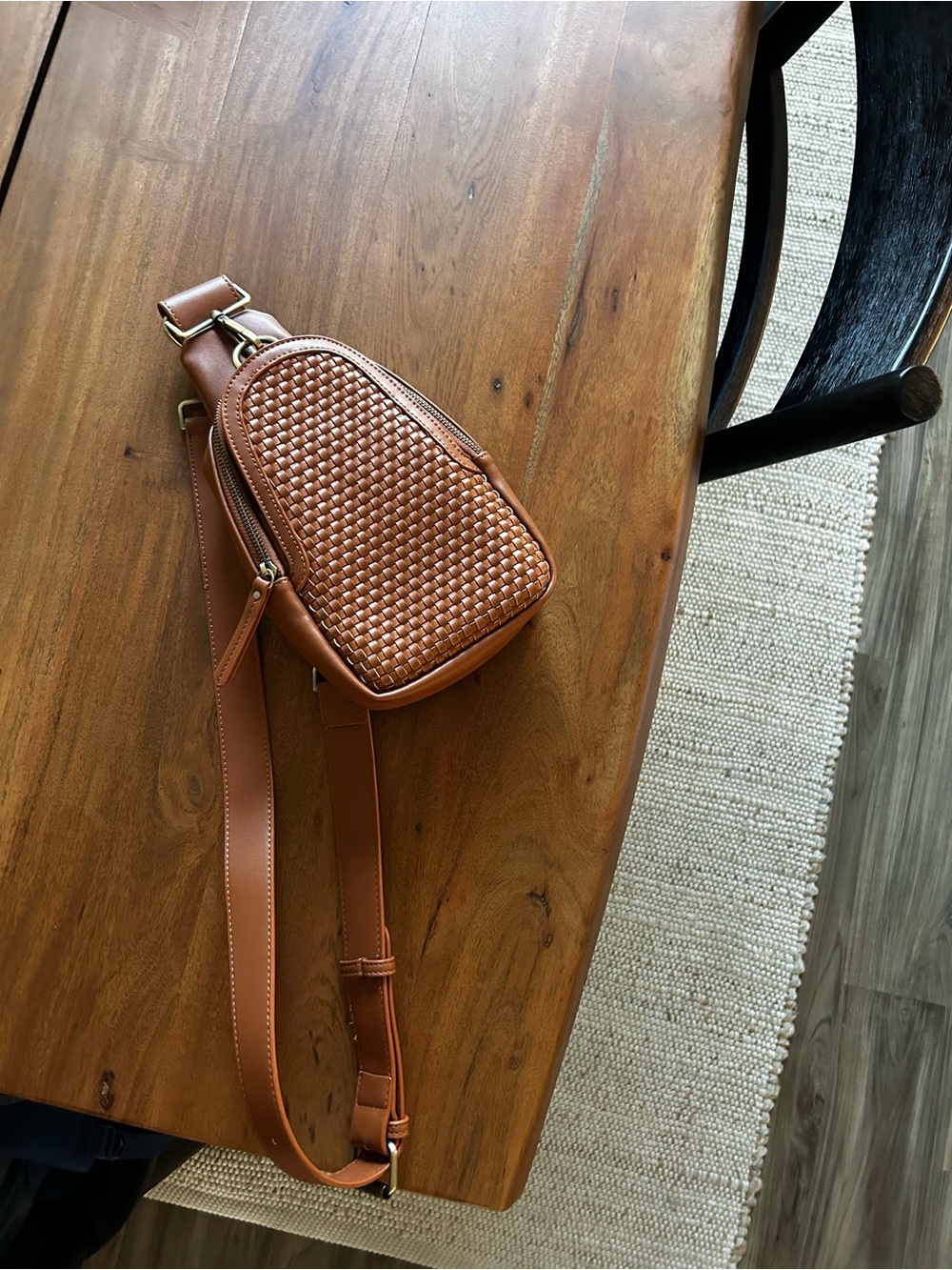 Anthropologie Woven Leather Crossbody in Cognac